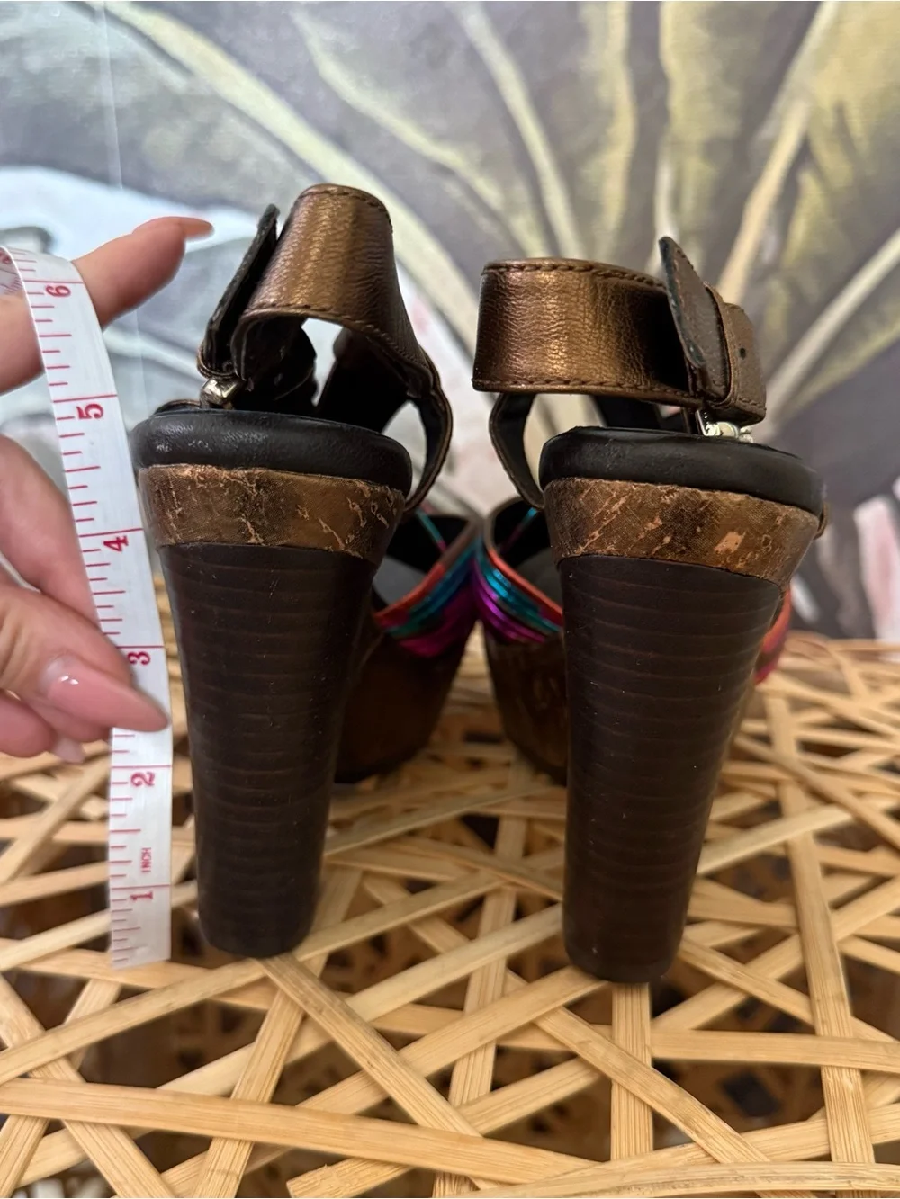DONALD J PLINER metallic multicolored Brown leather platform wedge sandals boho